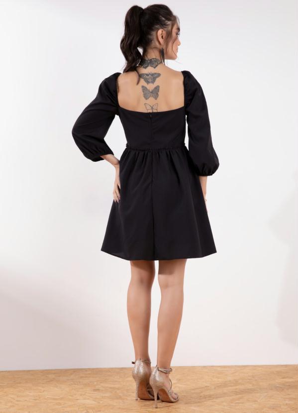 Outlet - Vestido Curto Preto com Mangas Bufantes 3