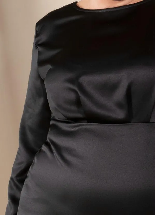 Quintess - Vestido Curto Preto em Tecido Plano Acetinado 8