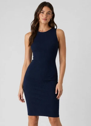 Infinita Cor - Vestido Curto Ribana Canelada Azul - INFINITA COR