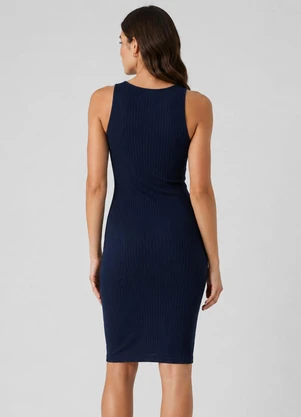 Infinita Cor - Vestido Curto Ribana Canelada Azul - INFINITA COR