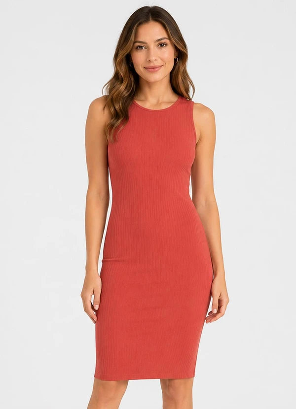 Infinita Cor - Vestido Curto Ribana Canelada Laranja