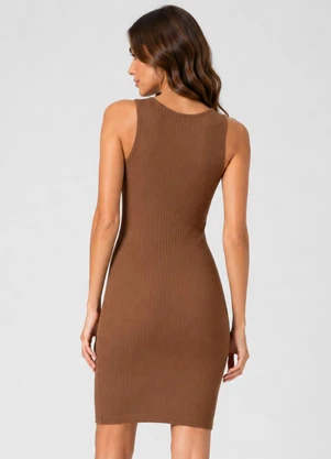Infinita Cor - Vestido Curto Ribana Canelada Marrom - INFINITA COR