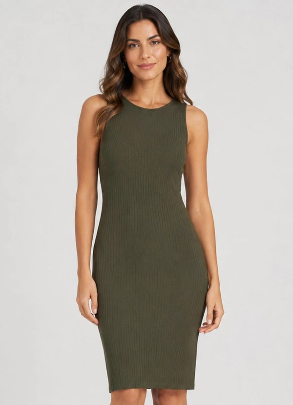 Infinita Cor - Vestido Curto Ribana Canelada Verde