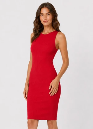 Infinita Cor - Vestido Curto Ribana Canelada Vermelho - INFINITA COR