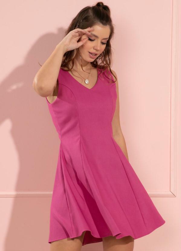 Vestido Curto (Rosa) com Decote V