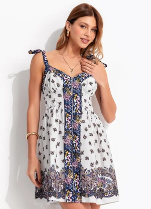 Farm - Vestido Curto Rosa Rio Off White - FARM