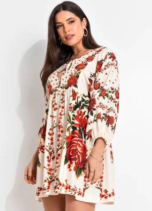 Farm - Vestido Curto Rosalia Bege - FARM