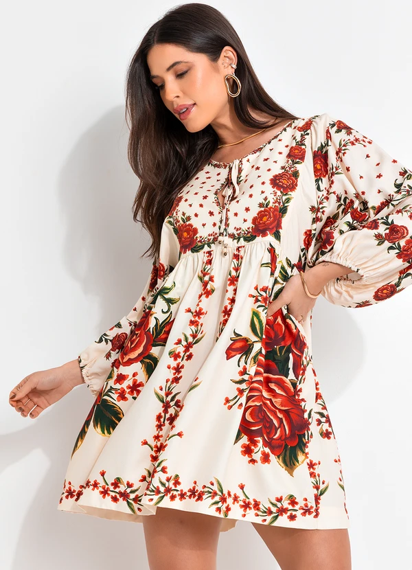 Farm - Vestido Curto Rosalia Bege 6