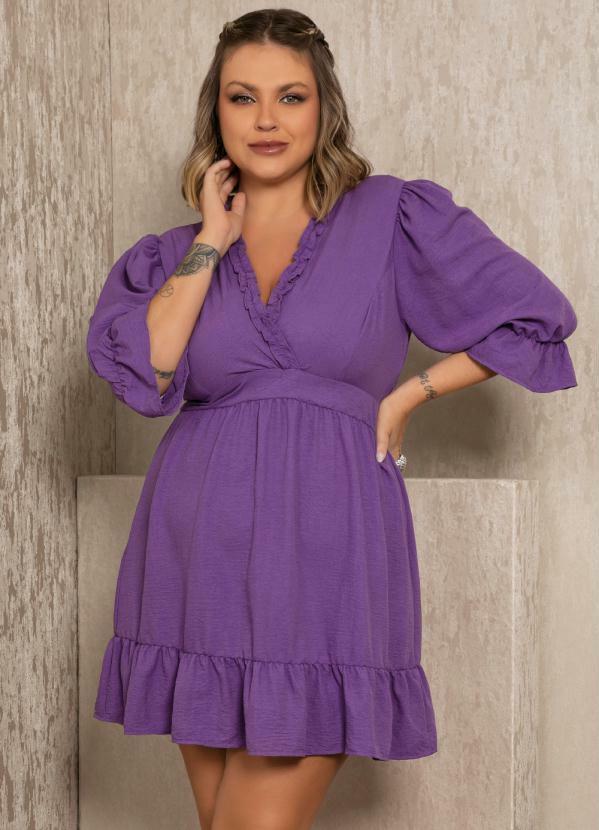 Quintess - Vestido Curto Roxo com Babados