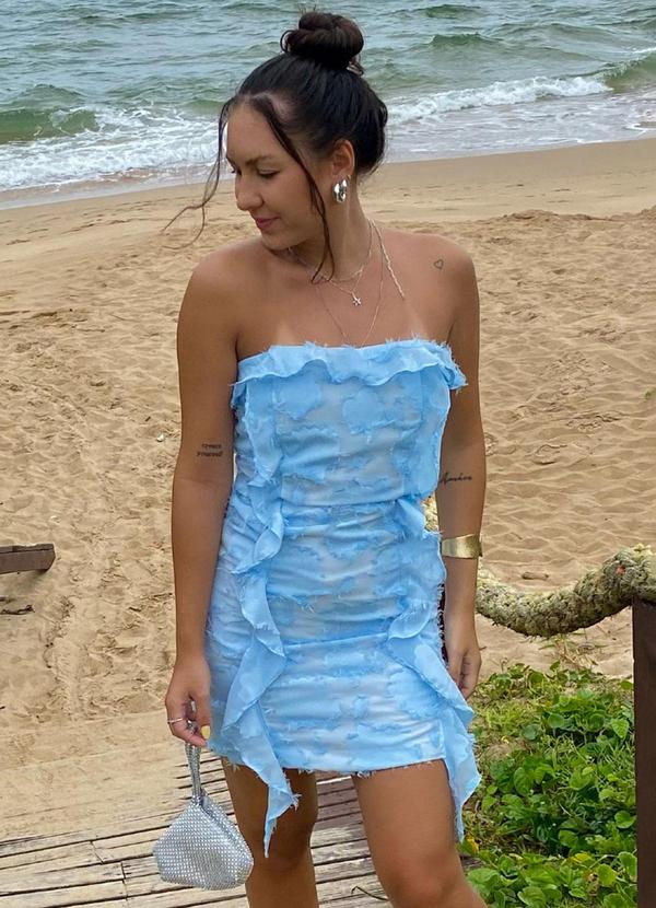 Choyee - Vestido Curto sem Alças com Babados Azul