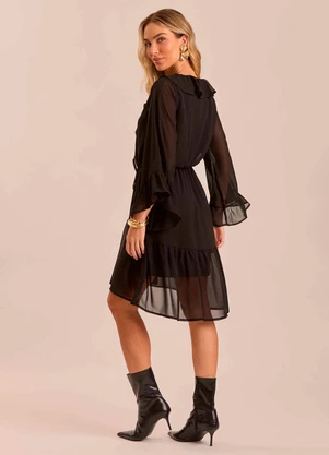 Doce Trama - Vestido Curto Soft Garden em Chiffon Preto - DOCE TRAMA