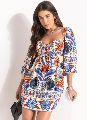 Farm - Vestido Curto Sonho de Mar Bege - FARM