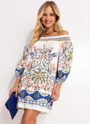 Farm - Vestido Curto Sonho Guarana Off White - FARM