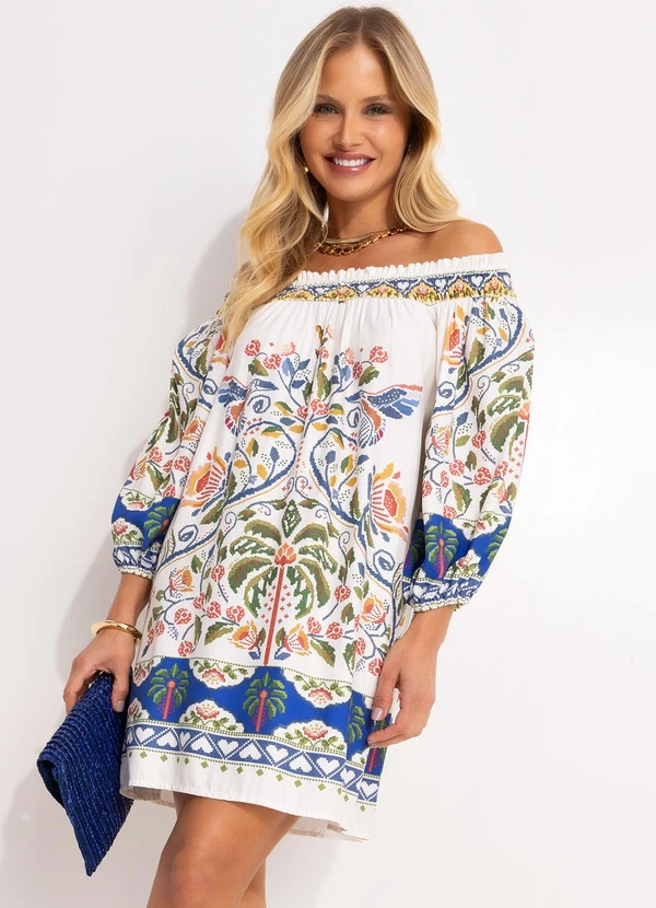 Farm - Vestido Curto Sonho Guarana Off White