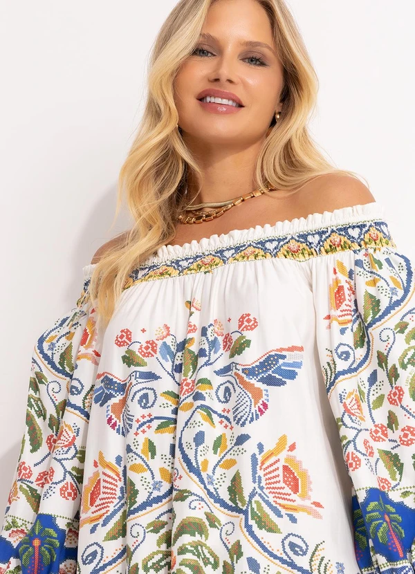 Farm - Vestido Curto Sonho Guarana Off White 8