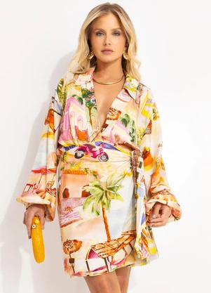 Farm - Vestido Curto Transpasse Aracati Bege - FARM