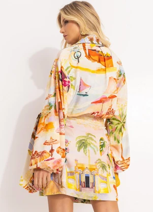 Farm - Vestido Curto Transpasse Aracati Bege - FARM