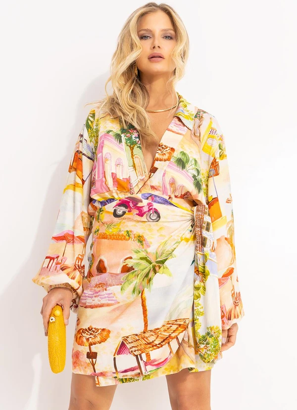 Farm - Vestido Curto Transpasse Aracati Bege 12