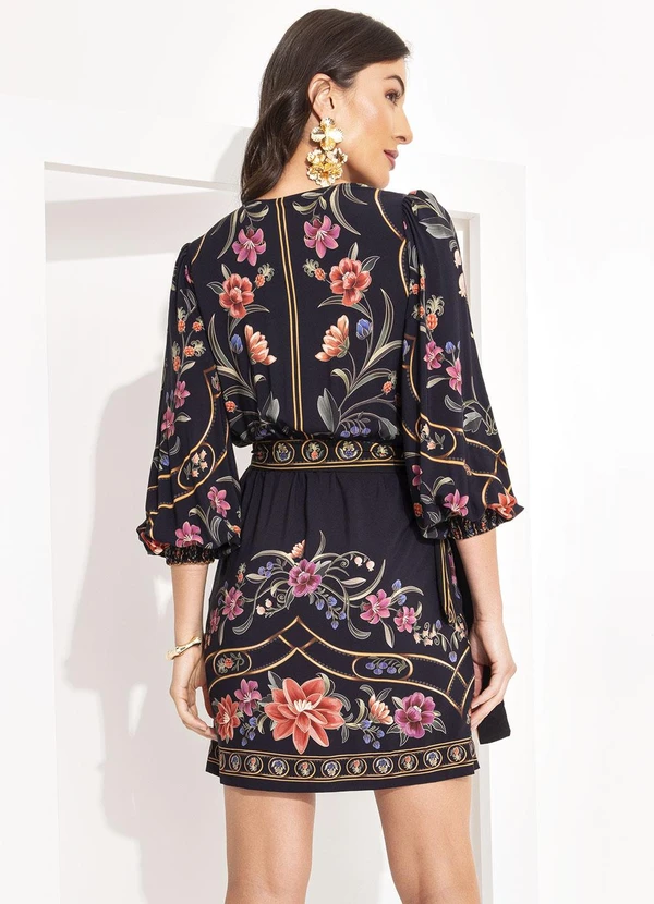Farm - Vestido Curto Transpasse Floral Belle Preto 2