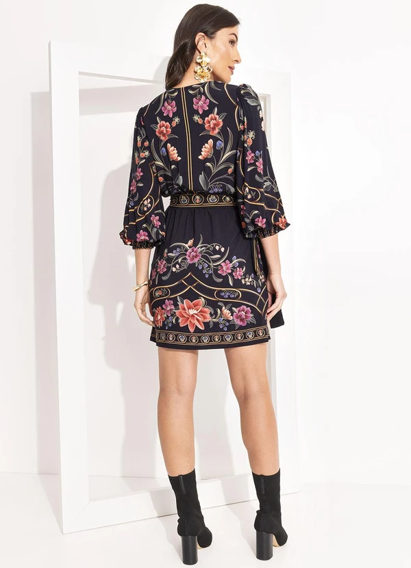 Farm - Vestido Curto Transpasse Floral Belle Preto 5