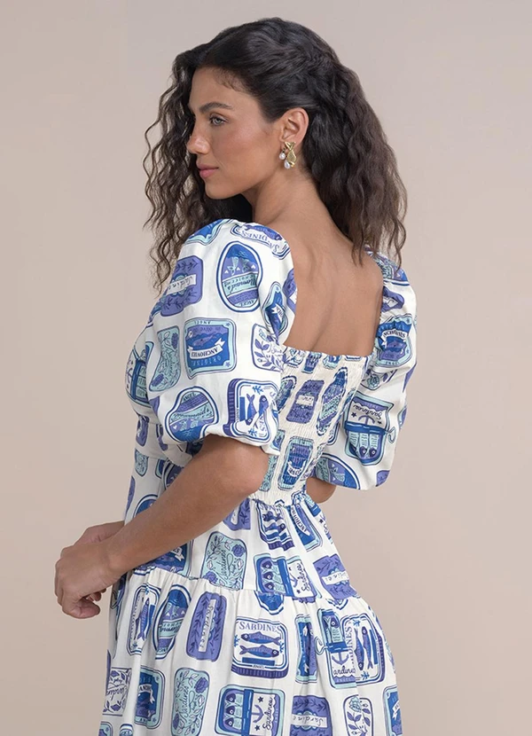 Angel - Vestido Curto Tricoline Estampada Azul 3