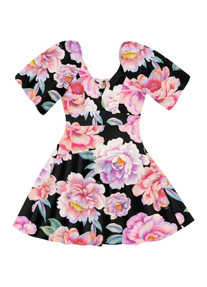 Angel - Vestido Curto Tricoline Estampada Preto - ANGEL