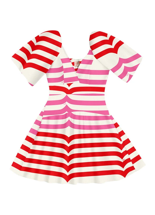 Angel - Vestido Curto Tricoline Estampada Vermelho