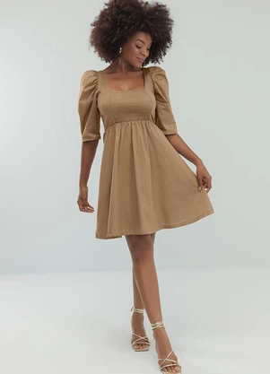 Angel - Vestido Curto Tricoline Marrom - ANGEL