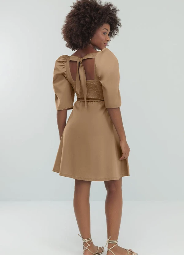 Angel - Vestido Curto Tricoline Marrom 2