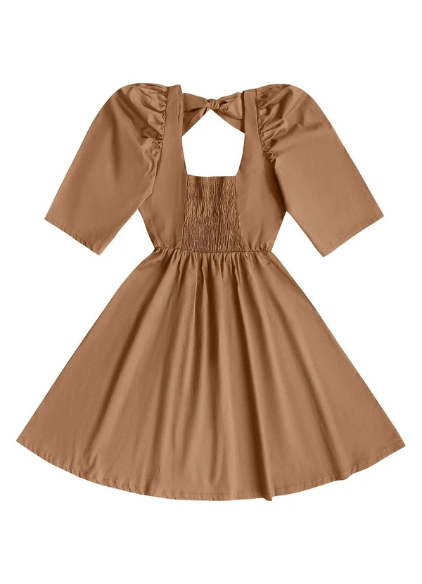 Angel - Vestido Curto Tricoline Marrom 3