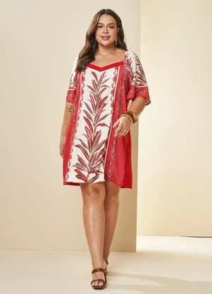 Doce Trama - Vestido Curto Tropical Estampado Vermelho - DOCE TRAMA