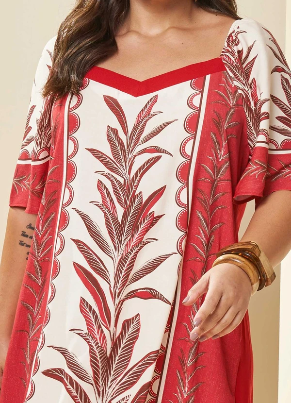 Doce Trama - Vestido Curto Tropical Estampado Vermelho 4