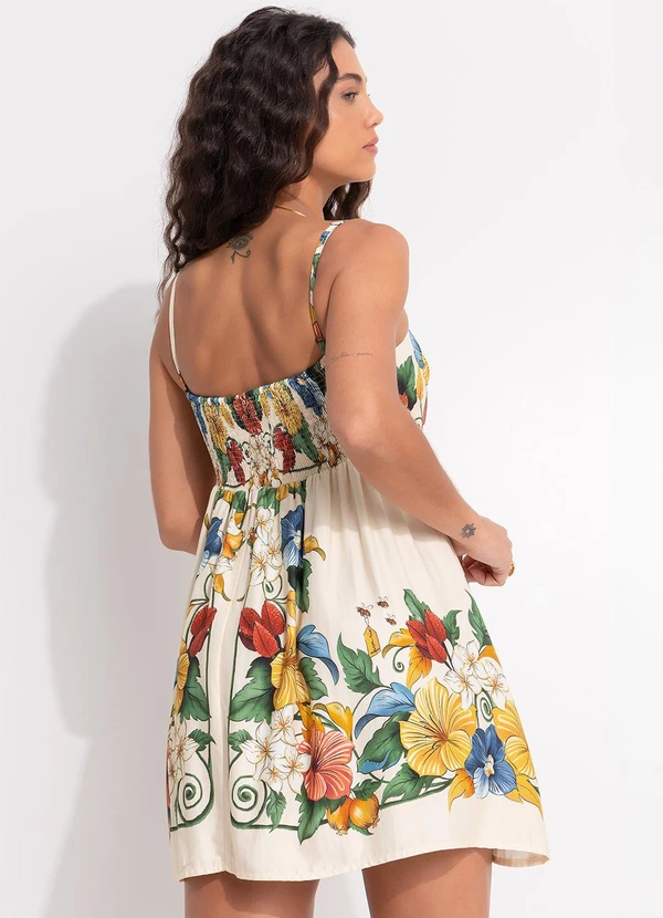 Farm - Vestido Curto Tropicalzinho Lenço Bege 2