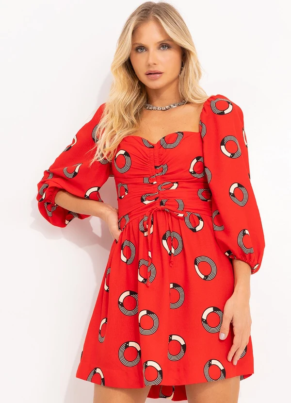 Farm - Vestido Curto Tuca Poá Vermelho