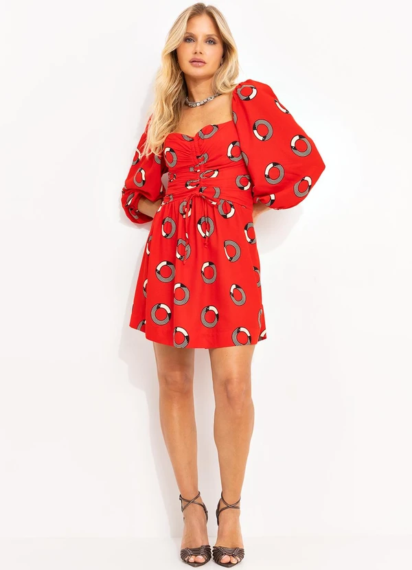 Farm - Vestido Curto Tuca Poá Vermelho 3