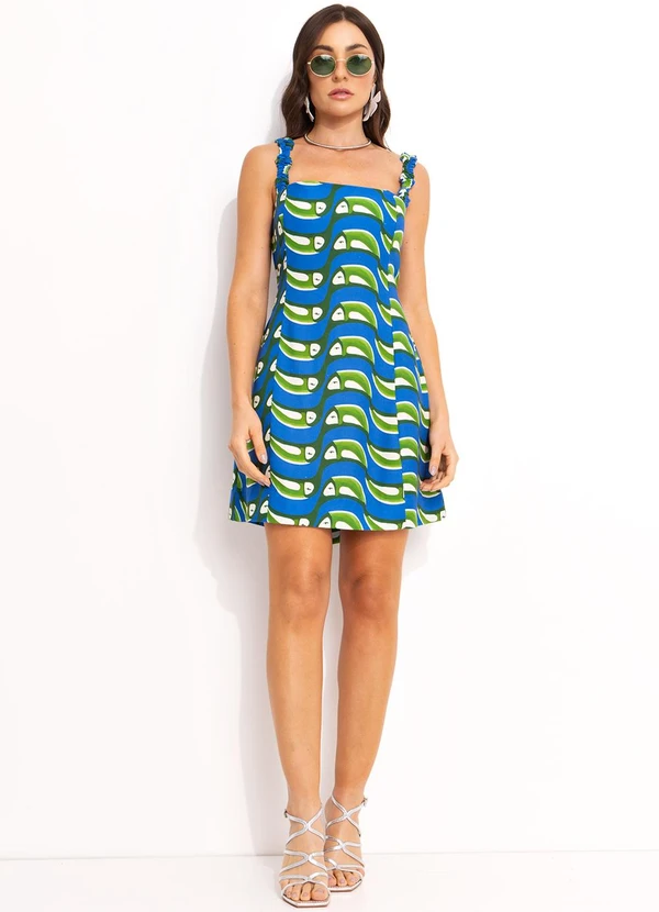 Farm - Vestido Curto Tucabacana Azul 3