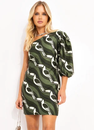 Farm - Vestido Curto Tucano Gráfico Verde - FARM