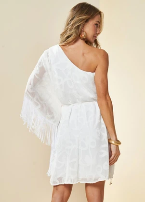 Doce Trama - Vestido Curto um Ombro Branco - DOCE TRAMA