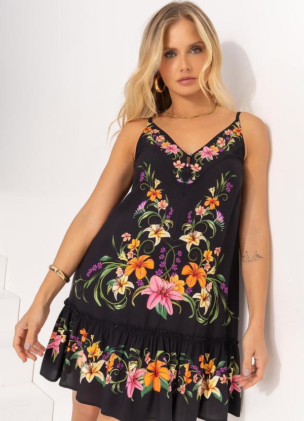 Farm - Vestido Curto Vestida de Flor Preto 4