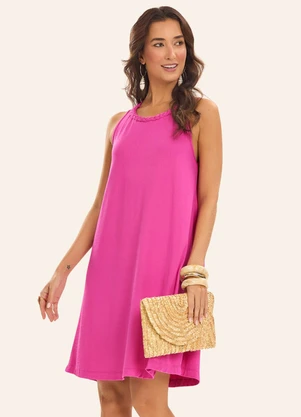 Rovitex - Vestido Curto Visco Maquinetada Feminino Rosa - ROVITEX