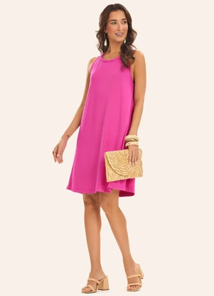 Rovitex - Vestido Curto Visco Maquinetada Feminino Rosa - ROVITEX