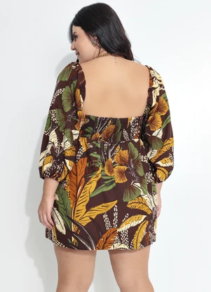 Farm - Vestido Curto Viscolinho Floresta Sketch Marrom - FARM
