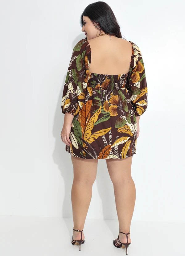 Farm - Vestido Curto Viscolinho Floresta Sketch Marrom 11