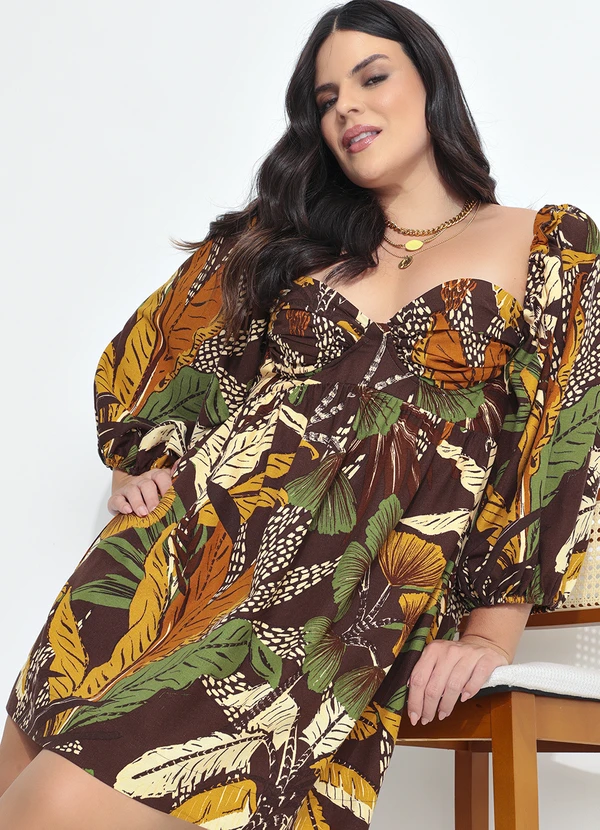 Farm - Vestido Curto Viscolinho Floresta Sketch Marrom 14