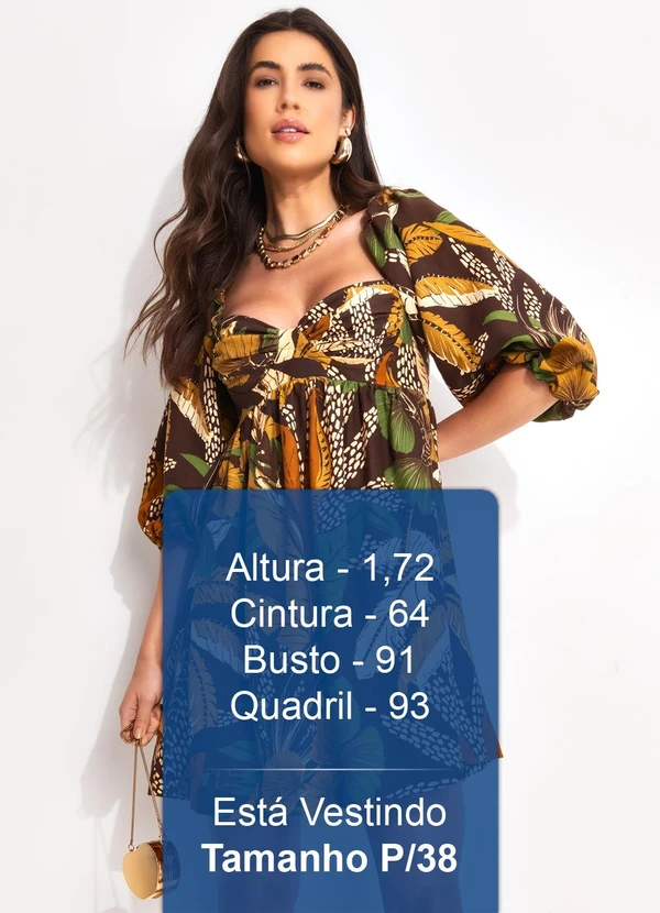 Farm - Vestido Curto Viscolinho Floresta Sketch Marrom 6