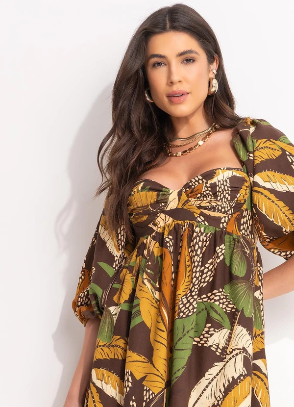 Farm - Vestido Curto Viscolinho Floresta Sketch Marrom 7