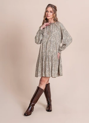 Angel - Vestido Curto Viscose Bege - ANGEL