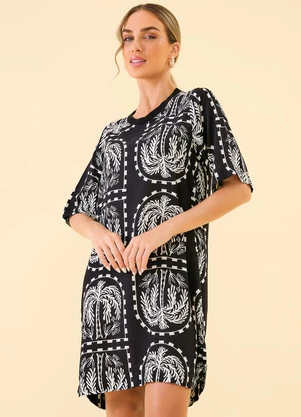 Angel - Vestido Curto Viscose Estampada Preto - ANGEL