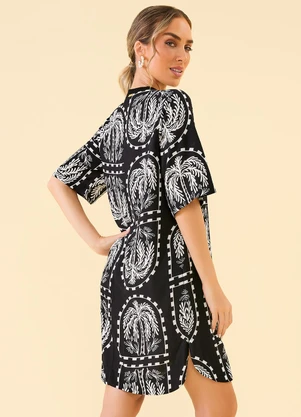 Angel - Vestido Curto Viscose Estampada Preto - ANGEL