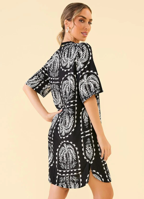 Angel - Vestido Curto Viscose Estampada Preto 2